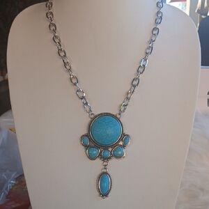 Paparazzi Turquoise Blue Pendant Necklace with Silver Chain